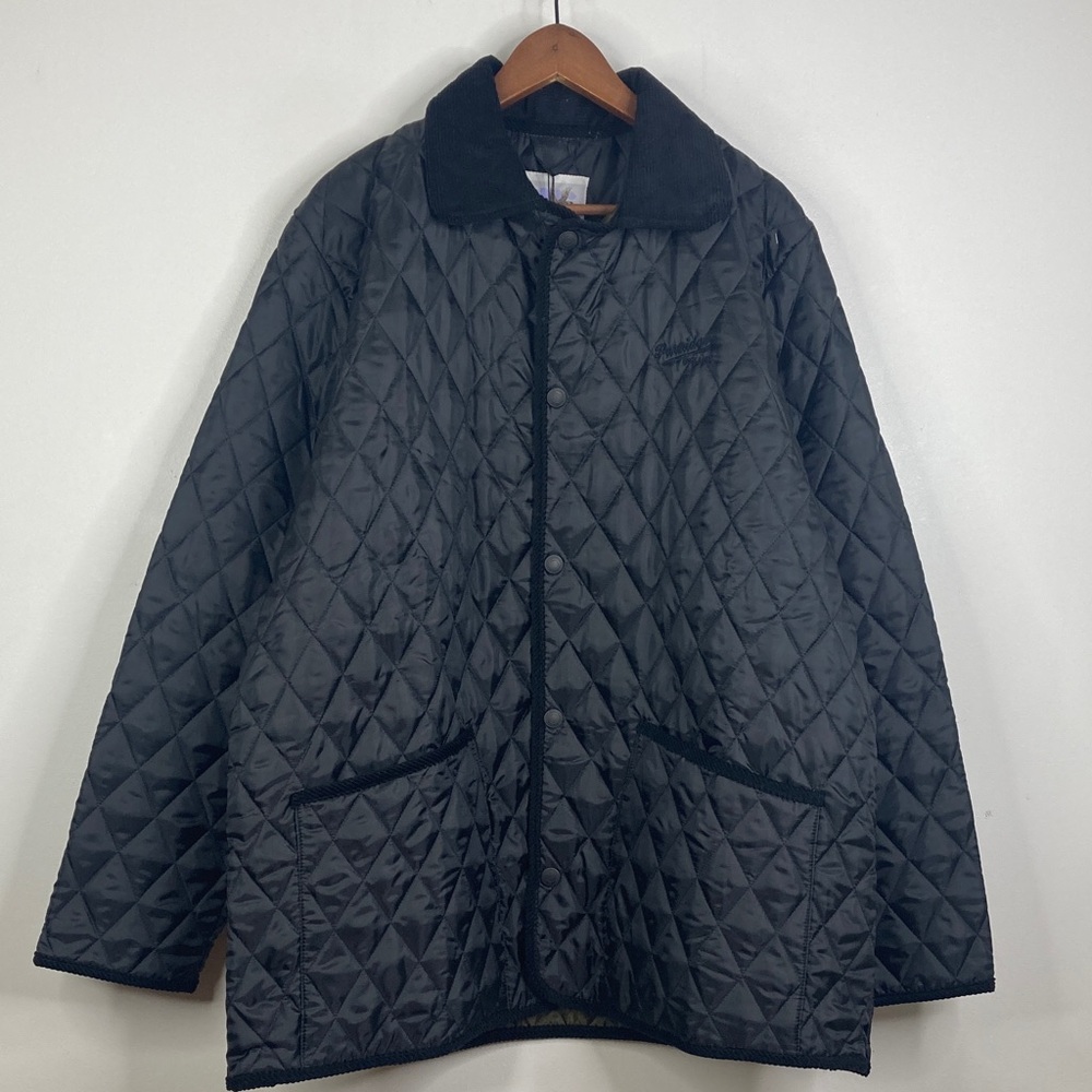 New John Partridge England Quilted Jacket Mens XL Black Green Satin Softshell